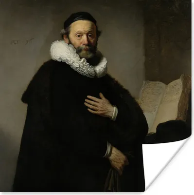 Produktbild von MuchoWow® Poster Porträt von Johannes Uyttenbogaert - Gemälde von Rembrandt van Rijn 50x50 cm - Wohnzimmerdekoration