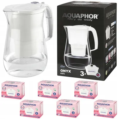 Imagen del producto de Jarra filtrante Aquaphor Onyx, 2,8 litros, color blanco, con 6 filtros
