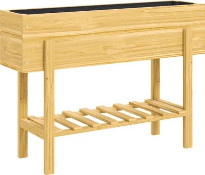 Immagine prodotto di Aiuola rialzata con ripiano, aiuola rialzata per erbe aromatiche con fori di drenaggio, fioriera in legno, aiuola da giardino, fioriera per giardino e balcone, 100 x 30 x 70,5 cm, 100,00 cm