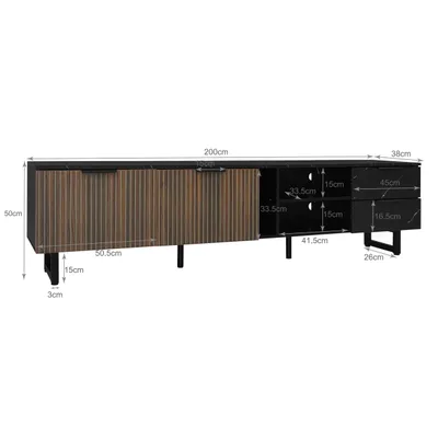Immagine prodotto di Mobile TV Abrihome con illuminazione LED e 2 cassetti, lunghezza 200 cm, effetto marmo nero