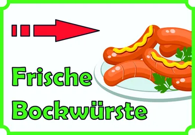 Produktbild von Frische Bockwürste Verkaufsschild Schild mit Pfeil nach rechts A3 (297x420mm)