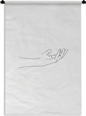 Produktbild von MuchoWow® Wandteppich Wandbehang Hand - Schwarz - Weiß - Strichzeichnung 120x180 cm Tapisserie Dekoration Wandtuch - Schlafzimmer - Dekorationen für das Haus