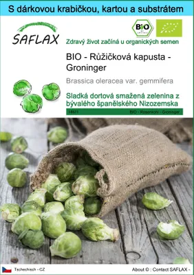 Obrázek produktu pro SAFLAX Dárková sada - BIO - Růžičková kapusta - Groninger - Brassica oleracea var. gemmifera - 30 Semena - S dárkovou krabičkou, přepravním štítkem, dárkovou kartou a pěstebním médiem