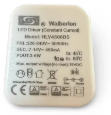 Produktbild von Waiberlon HLV4506BS 450mA LED Treiber 3-6W UK Steckernetzteil – Konstantstrom 7-14V – passend für Sompex Maya 79578