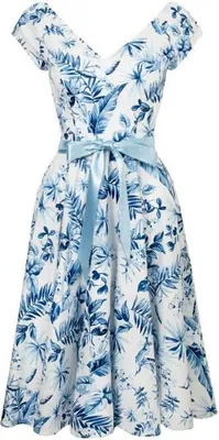 Produktbild von Hell Bunny Mittellanges Kleid Damen Amazilia Dress blau/weiß L