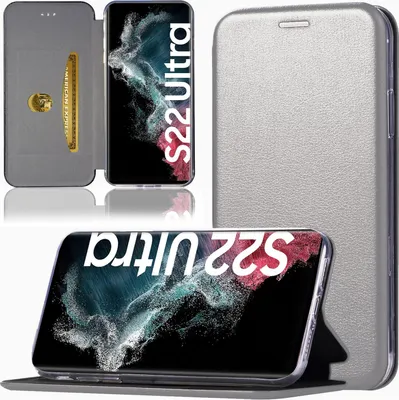 Produktbild von Handy Schutz Hülle für Samsung Galaxy S22 Ultra Handytasche mit Magnetdeckel Kartenfach und Standfunktion Klapphülle Grau