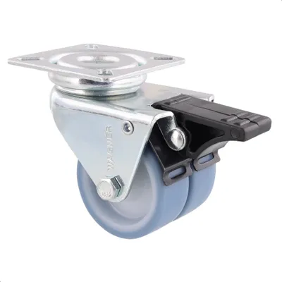 Produktbild von WAGNER Soft-Doppelrolle - Ø 50 mm, Bremse, Stahl verzinkt, blau / weiß, Anschraubplatte, Tragkraft 70 kg - 03355201