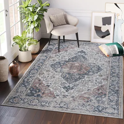 Produktbild von Tapiso Teppich RITZ Vintage Blau Creme Wohnzimmer Schlafzimmer 240 x 340 cm