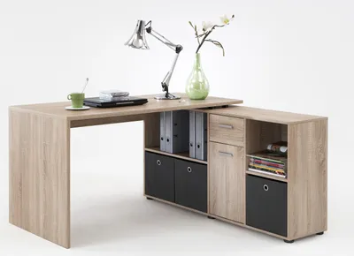 Produktbild von Schreibtisch >LEXO/LEX< in Eiche Nachbildung - 135,7x74,2x135,7cm (BxHxT)