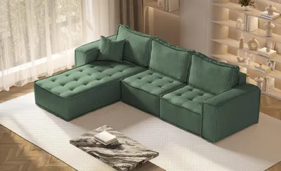 Zdjęcie produktu dla Sofa w kształcie L maxi BOHOO narożnik tkanina Raven jasnozielony lewy