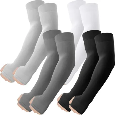 Produktbild von Armstulpen mit Daumenloch UPF 50+ Sonnenschutz Kühlfunktion Damen Herren Schwarz Weiß Dunkelgrau Hellgrau 4er Set