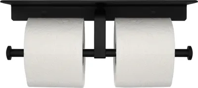 Produktbild von QUVIO Doppelter Toilettenpapierhalter - Mit Ablage - Toilettenpapierhalter - Toilettenzubehör - Toilettenbürsten - Metall - Schwarz