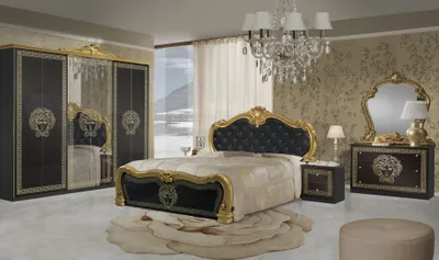 Produktbild von Barock Schlafzimmer Greta in Schwarz/Gold 6-Teilig 4-Türig