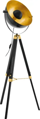Produktbild von EGLO Stehlampe Covaleda, Stehleuchte Industrial, Vintage Standleuchte, Wohnzimmerlampe in Schwarz, Gold und Messing, Lampe mit Schalter, E27
