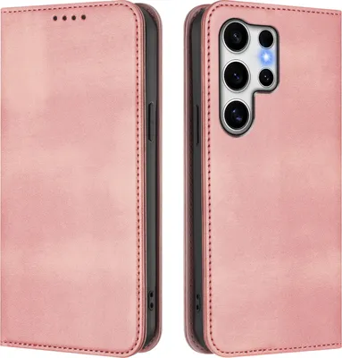 Produktbild von Handyhülle für Samsung Galaxy S25 Ultra, Vintage Leder RFID Schutz Kartenfach Standfunktion Magnetische Klapphülle Pink