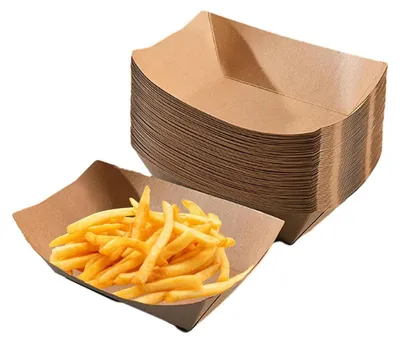 Obrázok produktu pre 50 kusov rustikálnych, loďkovitých podnosov z kraftpapieru – odolných voči oleju a vode