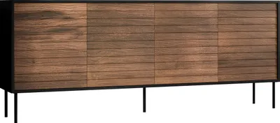 Produktbild von MIRJAN24 Sideboard Cortina 200 4D, Schwarze Stahlfüße, Modern, Kommodenschrank, Kommode mit 4 Drehtüren, Wohnzimmer Kollektion (Farbe: Schwarz / Nuss Warmia)