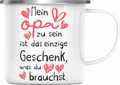 Produktbild von Trendation - Opa Geschenke Geschenk Emaille Tasse mit Spruch für Opa Geschenkidee Nichte Enkel Vatertag Emaille Emaille Tasse Großvater (Silber)