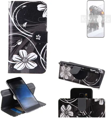 Produktbild von K-S-Trade Schutzhülle Handyhülle kompatibel mit nubia Red Magic 7S Pro Hülle 360° Wallet Case ''Flowers'' Klapphülle Hülle schwarz-weiß 1x