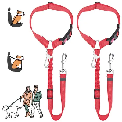 Immagine prodotto di Cinture di sicurezza per animali domestici, cani, auto, regolabili, elastiche, antiurto, rosse, confezione da 2 pezzi