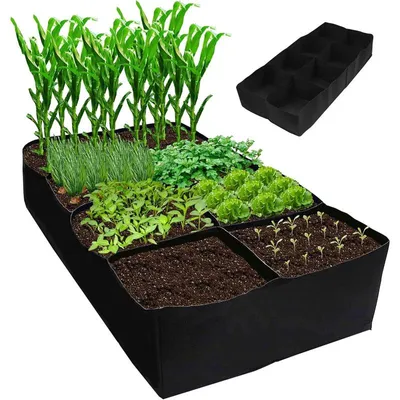 Produktbild von 128 Gallonen Hochbeet aus Filz 180x90x30cm, Atmungsaktiver Garten Pflanzsack mit 8 Fächern für Gemüse, Kräuter & Blumen, Wiederverwendbar