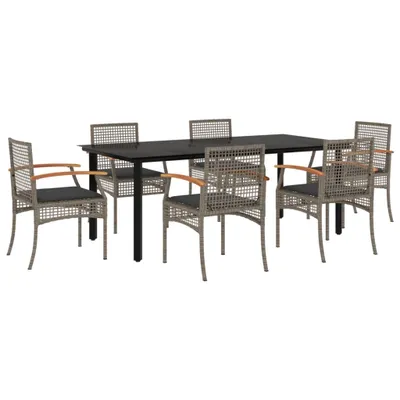 Produktbild von 7-tlg. Garten-Essgruppe mit Kissen Grau Poly Rattan