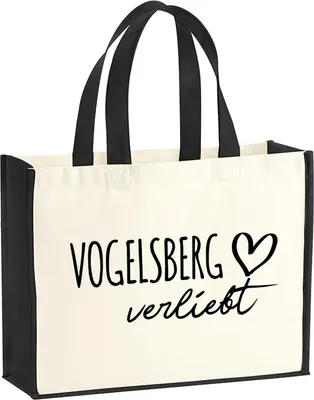 Produktbild von Huuraa Jutetasche Vogelsberg verliebt 21 Liter Black Jute und Baumwolle Einkaufstasche Geschenkidee
