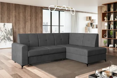 Produktbild von MEBLINI Schlafcouch mit Bettkasten - Kleines Ecksofa mit Schlaffunktion - Sofa mit Relaxfunktion - Kleine Couch L-Form - Eckcouch - SCANDI - 236x171x85cm Rechts - Dunkelgrau Samt
