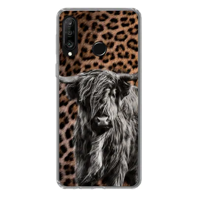 Produktbild von MuchoWow® Handyhülle Schutzhülle Hülle für Huawei P30 Lite Schottischer Highlander - Pantherdruck - Schwarz - Weiß Silikon Softcase Handy Hülle - Handyhülle