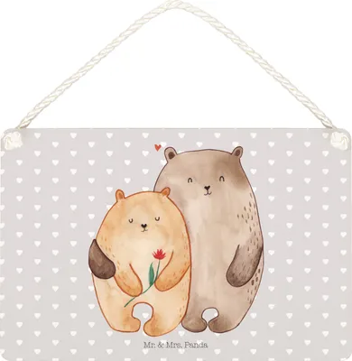 Produktbild von Mr. & Mrs. Panda Schild Bären Liebe DIN A5 - Grau Pastell - Geschenk, Kuscheln, Freundin, holzbild, Freund, Holzschild, Verknallt, Bär, kleine aufmerksamkeit, wandtafel