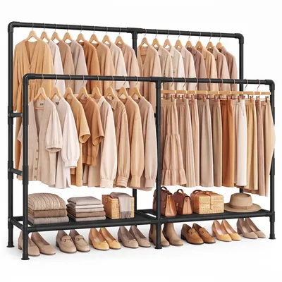 Produktbild von SONGMICS Kleiderständer mit Doppelstange und 2 Ablagen, Belastbar bis 100 kg, 163 x 45 x 156 cm, Schwarz