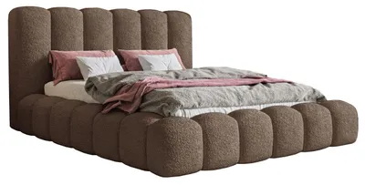 Obrázek produktu pro Manželská postel 180x200 cm Madeno - Ložnicová postel 180x200 - Úložný prostor, rošt, silná pěna - Bouclé hnědá
