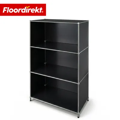 Immagine prodotto di Floordirekt Concept Epure MK-101, scaffale metallico, dimensioni 75 cm (larghezza) x 40 cm (profondità) x 120 cm (altezza), colore nero, libreria con 4 ripiani e pareti laterali, struttura in metallo cromato
