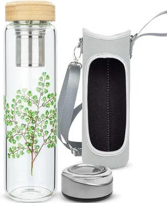 Produktbild von Famanu Teeflasche 1 Liter mit Sieb - Lekfrei, Glas, mit Schutzhülle und 2 Deckeln