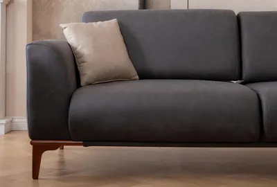 Produktbild von Graues Kunstleder Leder Wohnzimmer Designer Couch r 3-Sitzer