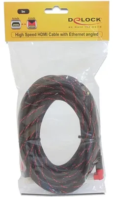 Produktbild von Delock High Speed HDMI with Ethernet - HDMI-Kabel mit Ethernet - HDMI männlich zu HDMI männlich - 5 m - gewinkelter Stecker
