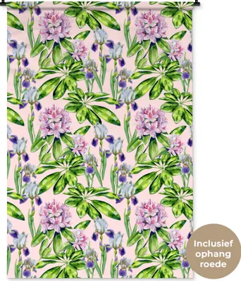Produktbild von MuchoWow® Wandteppich Wandbehang Blumen - Hortensie - Muster 120x180 cm Tapisserie Dekoration Wandtuch - Schlafzimmer - Dekorationen für das Haus