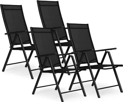 Produktbild von Set mit 4 klappbaren Gartenstühlen, Stahl, verstellbare Rückenlehne, schwarz, MultiGarden