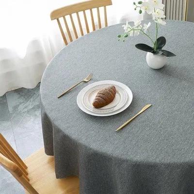 Produktbild von Famanu Tischdecke rund, 180 cm Durchmesser, grau, abwaschbar, Leinenlook