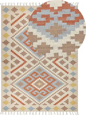 Produktbild von BELIANI Kelim-Teppich Mehrfarbig Baumwolle 200 x 300 cm mit Fransen Geometrischem Muster Handgewebt Zweiseitig Modern Wohnzimmer Schlafzimmer
