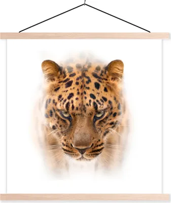 Produktbild von MuchoWow® Textilposter Panther - Porträt - Weiß 60x60 cm mit holzfarbenen Rahmen - Wanddekoration