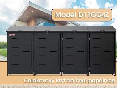 Obrázok produktu pre Prístrešok na odpadkové koše D11GG4Z, pre 4 koše, so zámkom proti vetru a krádeži, antracitový