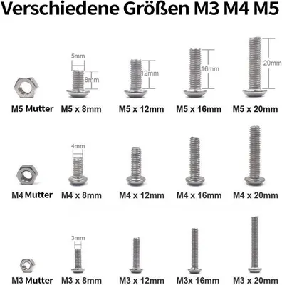 Produktbild von Schrauben-Set 500 Stück 304 Edelstahl Schrauben mit Muttern Anzug Set