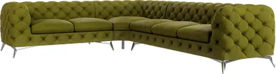 Produktbild von S-STYLE MÖBEL - Chesterfield Ecksofa Cleo mit Silber Metall Füßen aus Olive Samtstoff, Ottomane links, B/T/H: 323 cm/ 264 cm/ 75 cm
