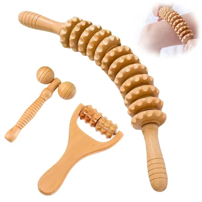 Productafbeelding van Set van 3 Houten Massage Rollers voor Ontspanning