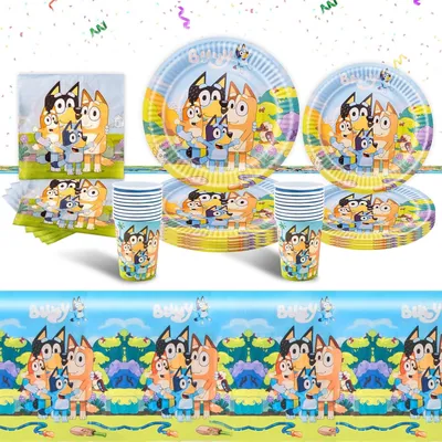 Productafbeelding van Partyserviesset - Voor 10 gasten - Borden - Papieren bekers - Servetten - Tafelkleed - Verjaardag