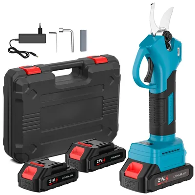 Produktbild von Elektrische Astschere - Bürstenlose Akku Gartenschere - Kabellos für Obstbäume und Bonsai - Schneidleistung 25 mm - 18V Akkusystem - Set mit 2 Batterien