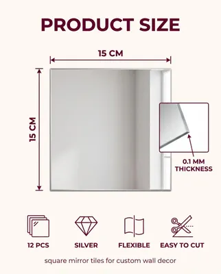 Image de Miroirs adhésifs, 12 pièces, 15 x 15 cm, flexibles, pour la décoration murale