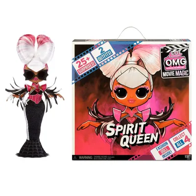 Produktbild von MGA Spirit Queen Movie Magic Modepuppe, Mehrfarbig, Kunststoff/Textil, H:241,3mm B:63,5mm T:50,8mm, Old Hollywood Film-Thema, 25 Überraschungen, inkl. 1 Puppe, 2 Kleider, 25 Accessoires, 3D-Brille, wiederverwendbares Spielset & Filmskript, bewegliche Gliedmaßen, sammelbar, ab 4 Jahren