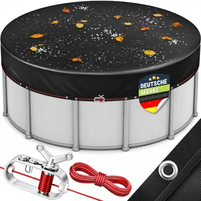 Immagine prodotto di Copertura per piscina tillvex® Premium, rotonda, per piscine di diametro da 380 a 420 cm (Ø 480 cm), con kit di montaggio. Telo solare per piscina da 200 g/m², adatto per piscine rotonde, per l'uso estivo e invernale. Copertura resistente ai raggi UV, ideale per piscine